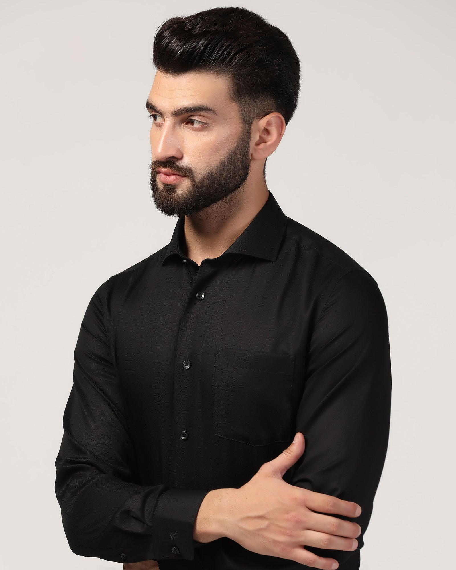 Formal Black Textured Shirt - Wager - Blackberrys