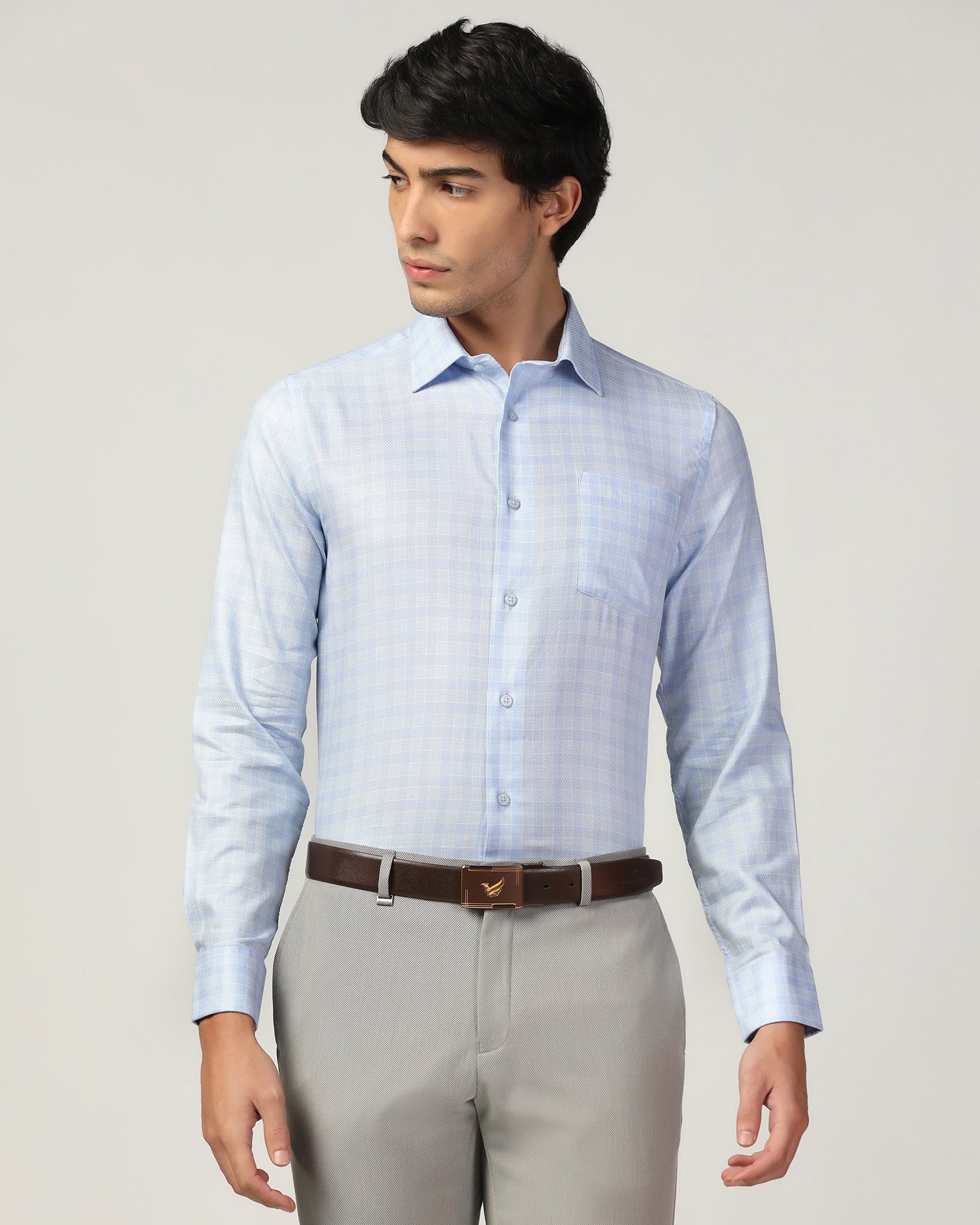 Formal Blue Check Shirt - Bacon