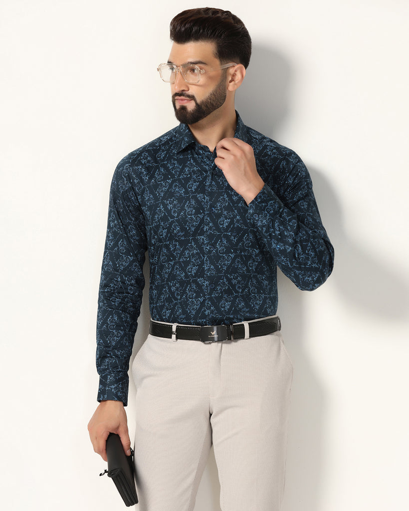 Formal Blue Printed Shirt - Burro