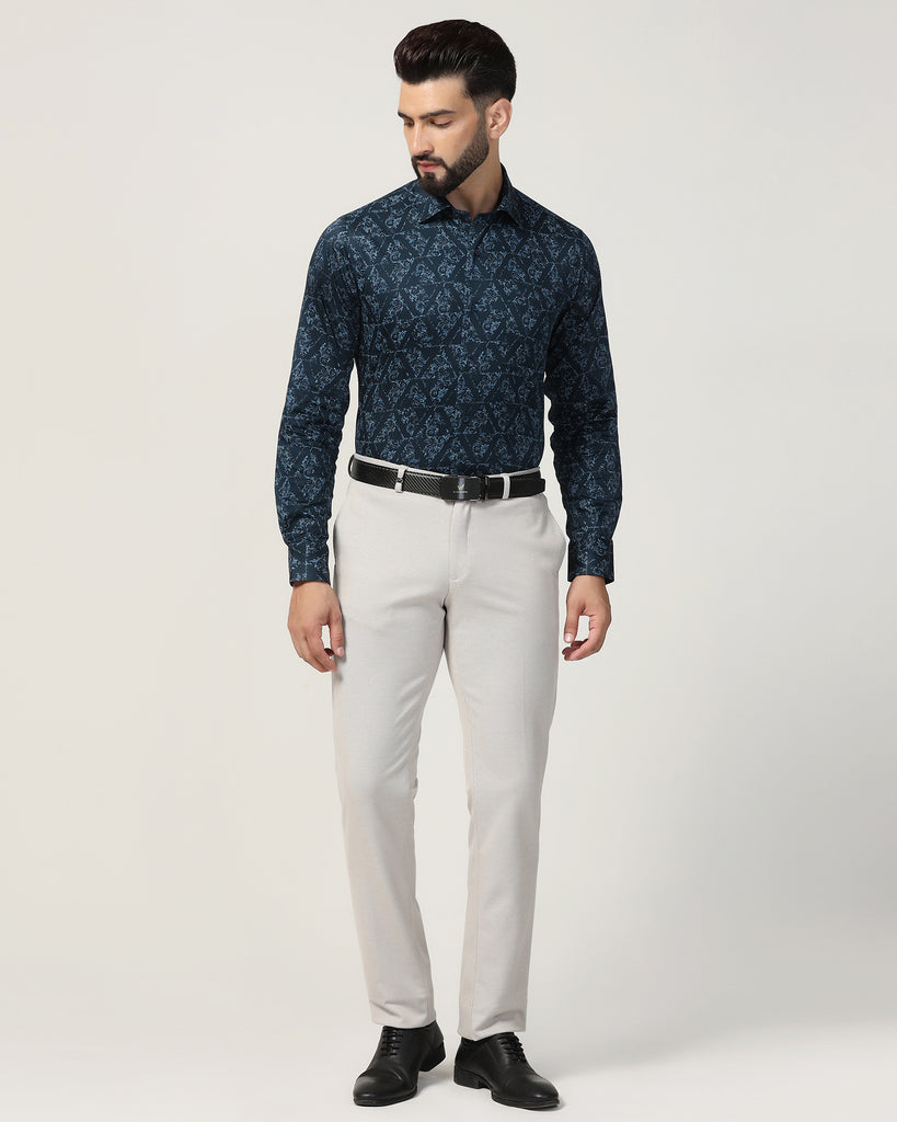 Formal Blue Printed Shirt - Burro