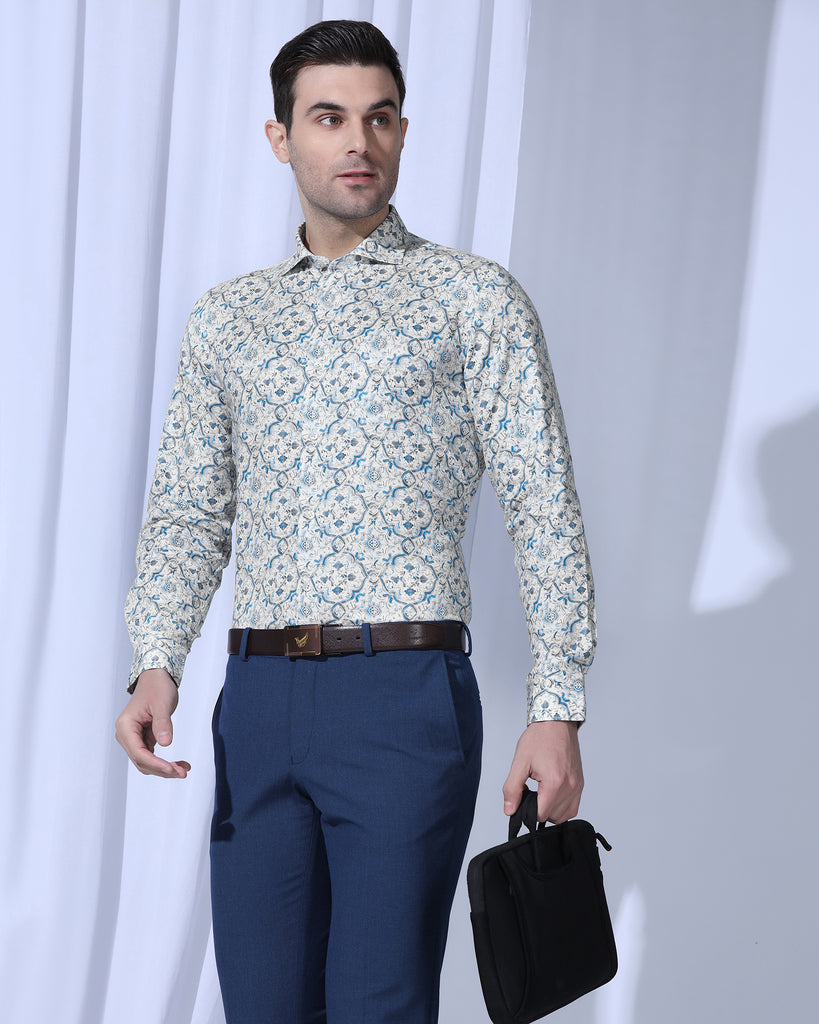 Formal Blue Printed Shirt - Shion