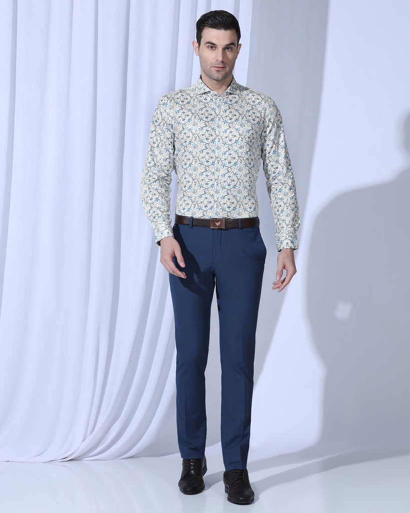 Formal Blue Printed Shirt - Shion