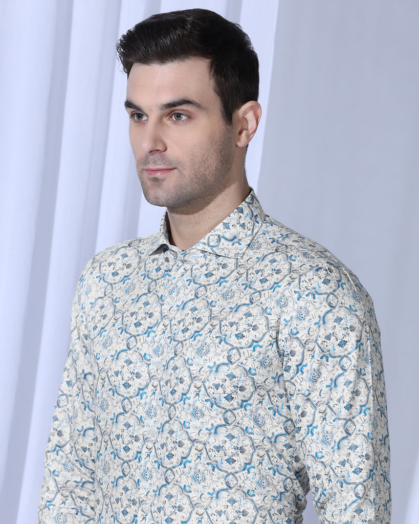 Formal Blue Printed Shirt - Shion