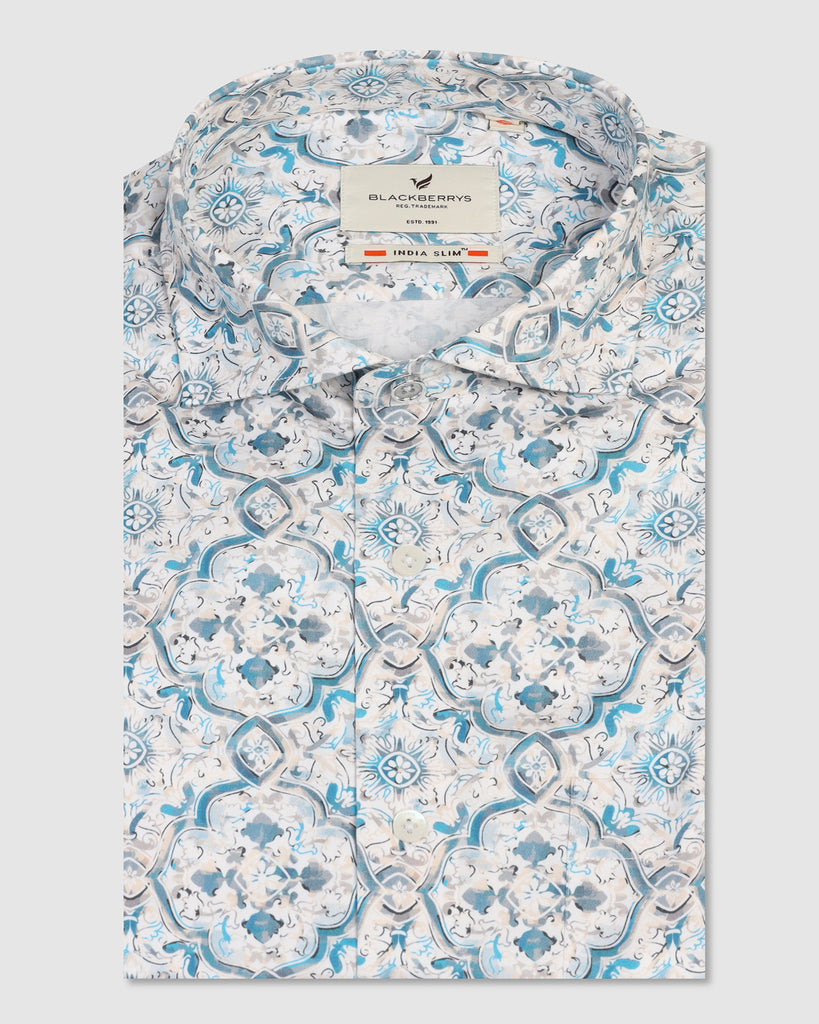 Formal Blue Printed Shirt - Shion