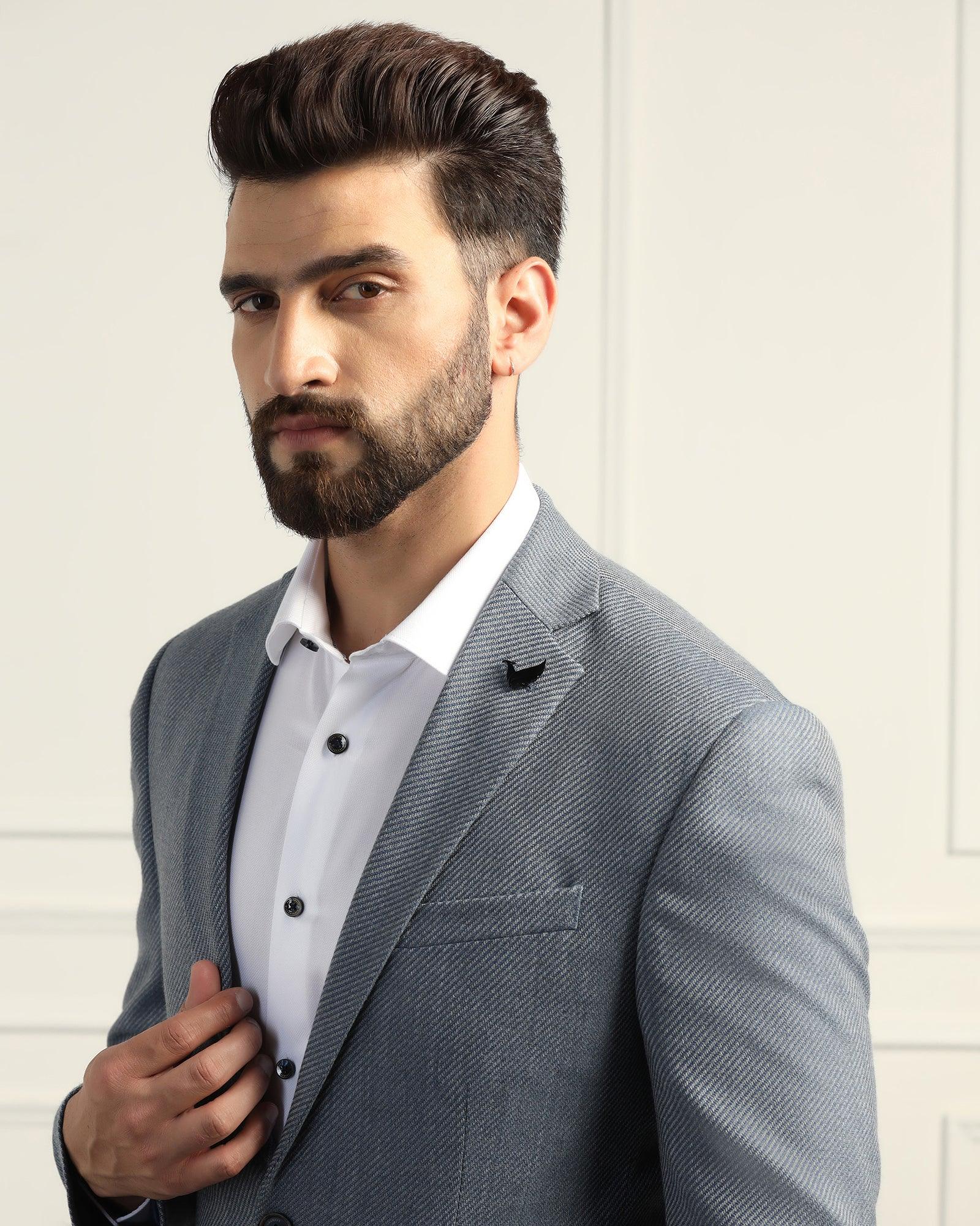 Formal Blue Textured Blazer - Corolla