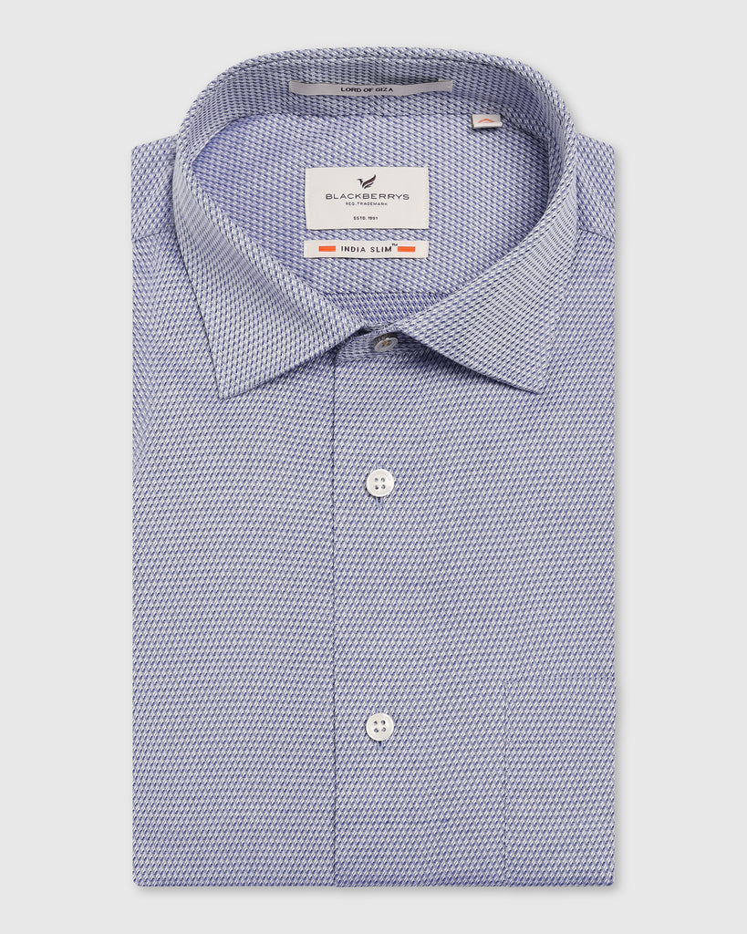 Formal Blue Textured Shirt - Qued