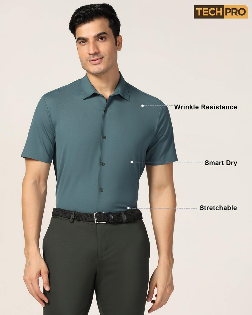 TechPro Formal Half Sleeve Bottle Green Solid Shirt - Alfie