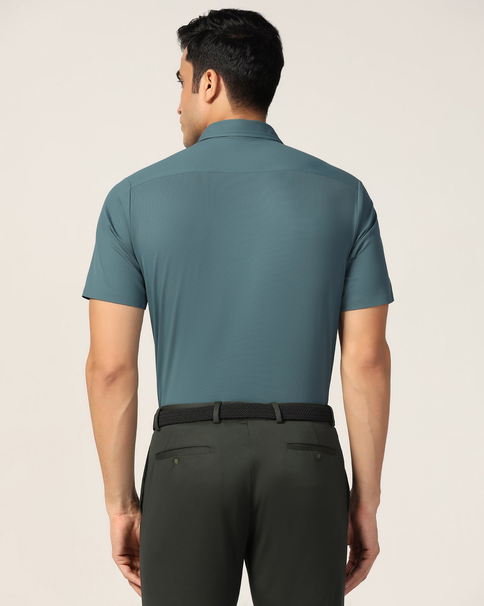 TechPro Formal Half Sleeve Bottle Green Solid Shirt - Alfie