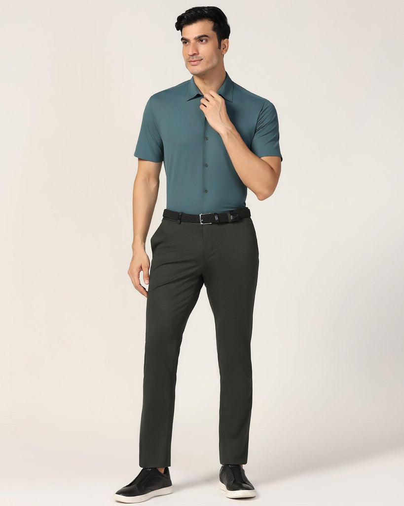 TechPro Formal Half Sleeve Bottle Green Solid Shirt - Alfie