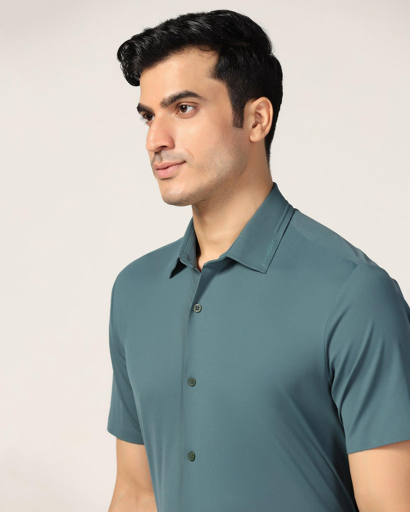 TechPro Formal Half Sleeve Bottle Green Solid Shirt - Alfie