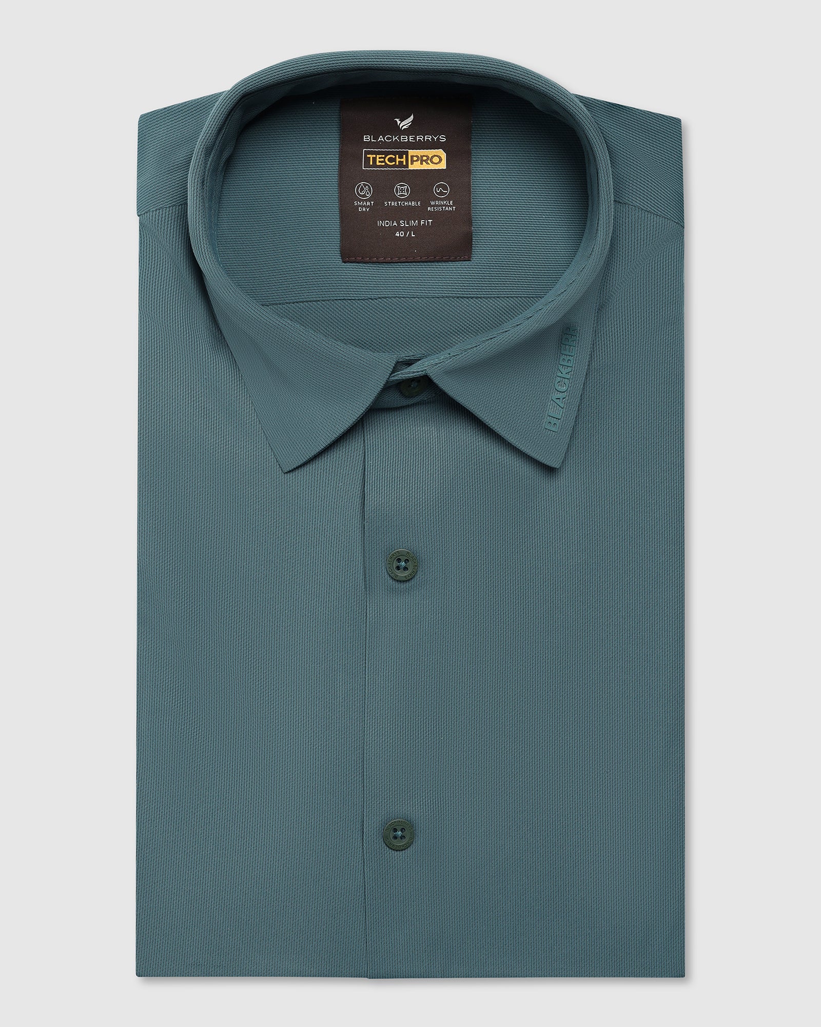 TechPro Formal Half Sleeve Bottle Green Solid Shirt - Alfie