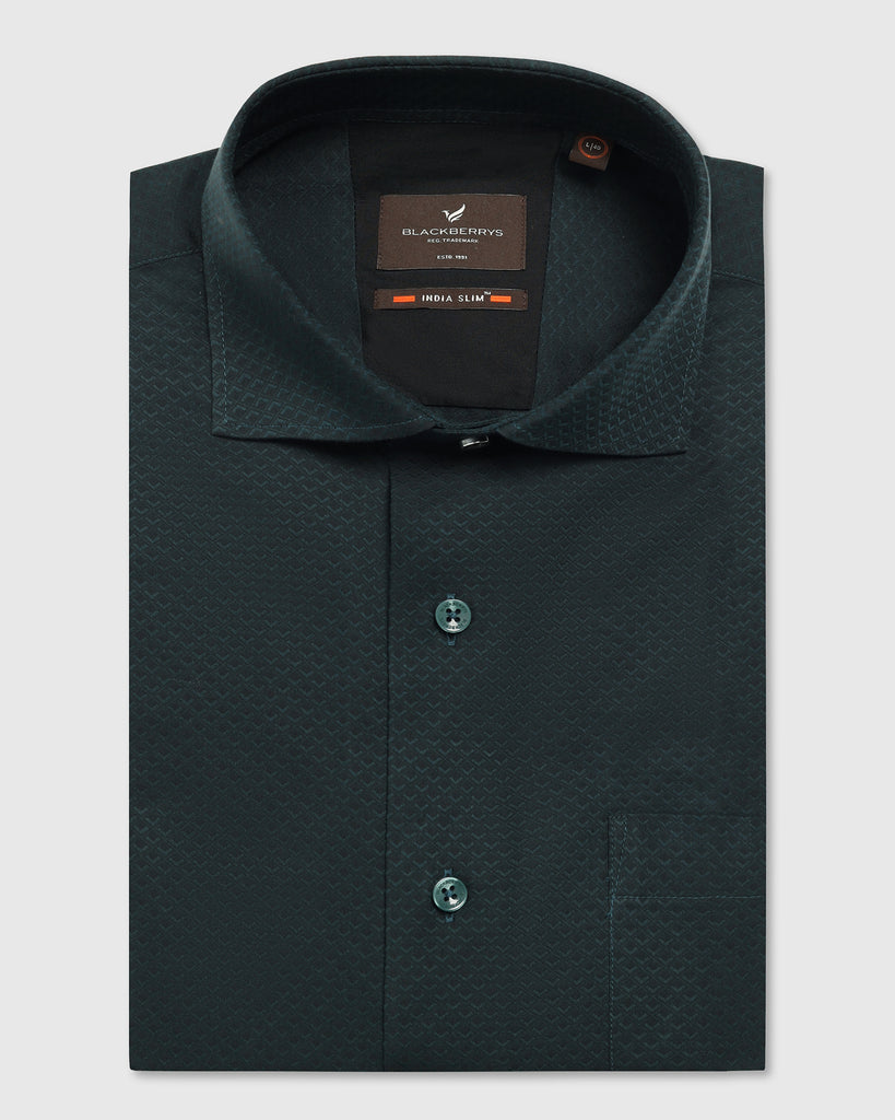 Formal Bottle Green Textured Shirt - Lucas