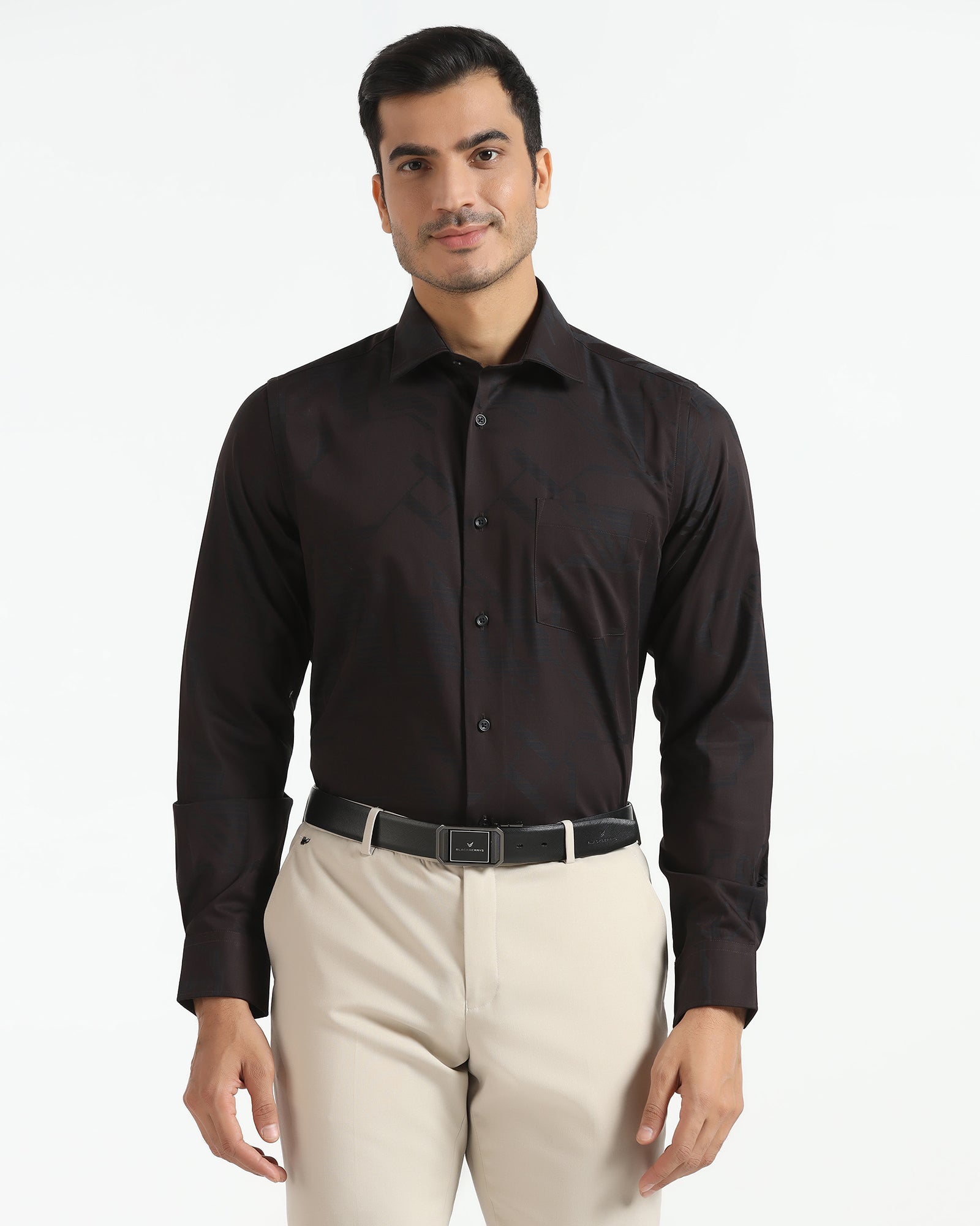 Formal Brown Jacquard Shirt - Rowan
