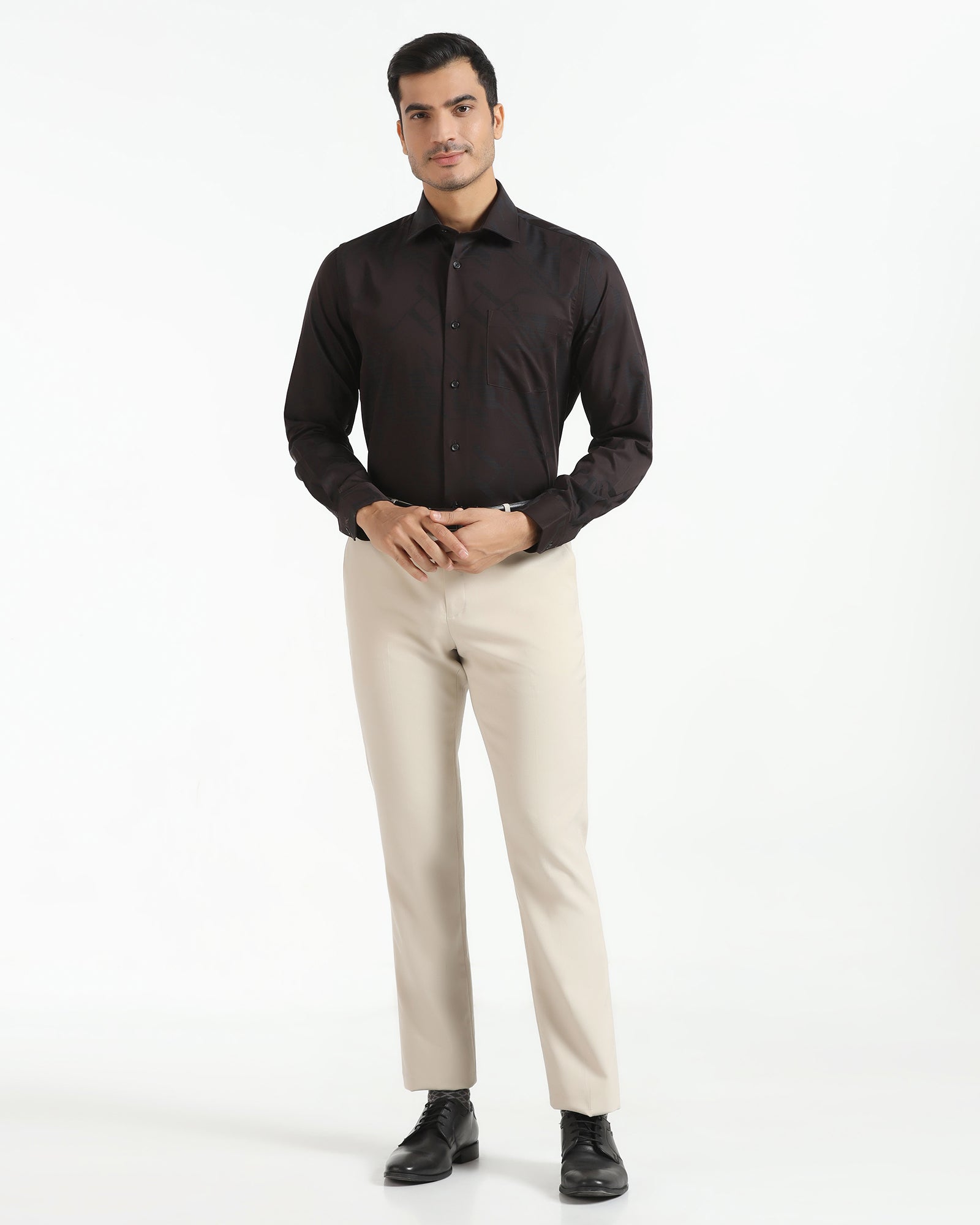 Formal Brown Jacquard Shirt - Rowan