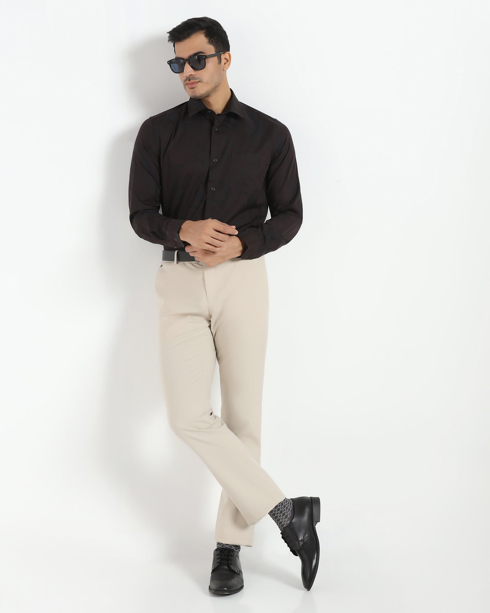 Formal Brown Jacquard Shirt - Rowan