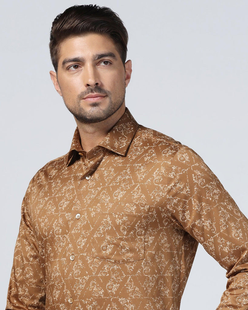 Formal Brown Printed Shirt - Burro