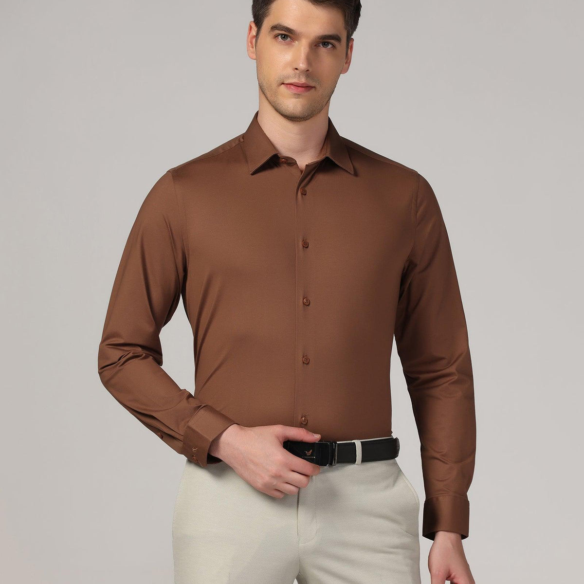 Long Sleeve Light Brown Mens Dress Shirt Buy Formal Brown Solid Shirt From  Sofk Collection Online