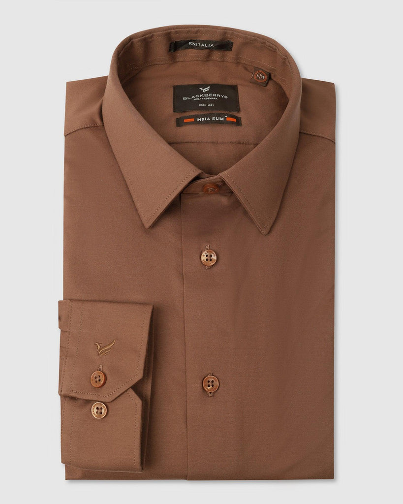 Formal Brown Solid Shirt - Sofk