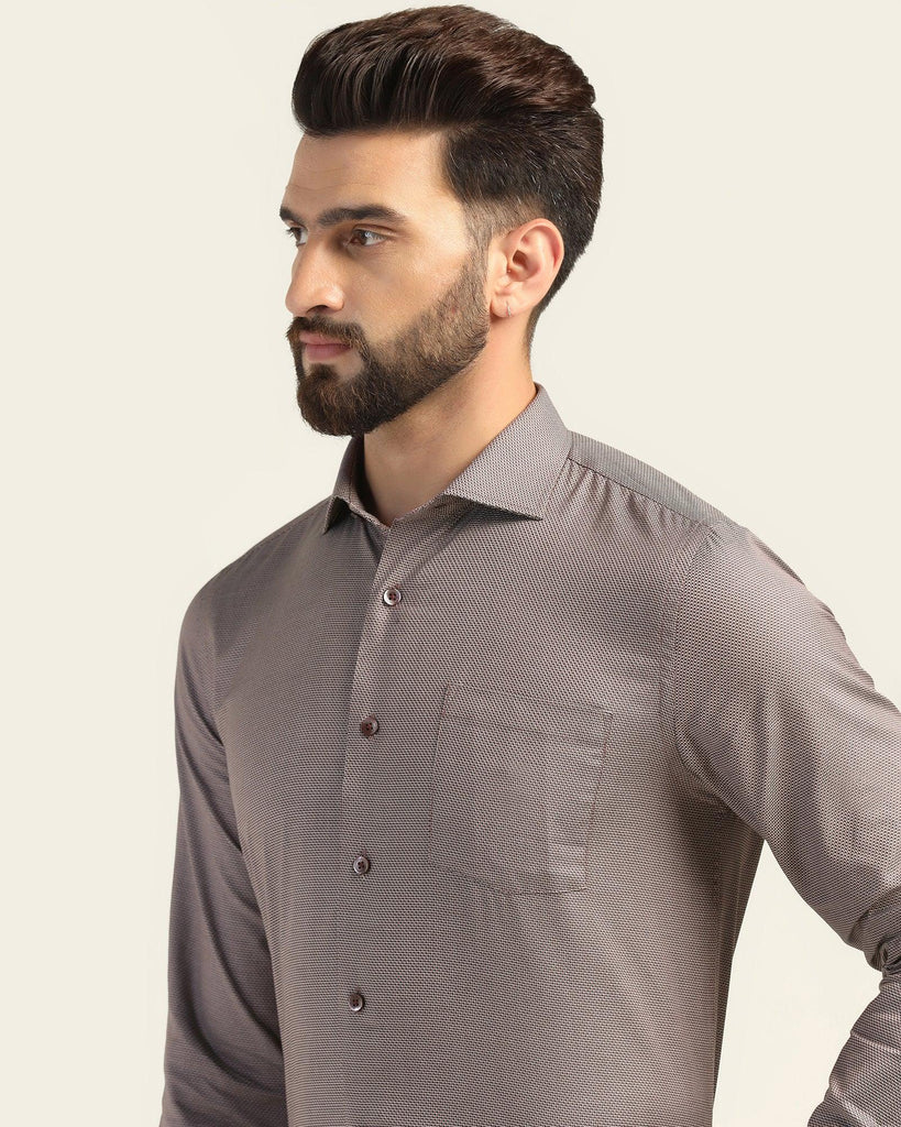 Formal Brown Textured Shirt - Oyster