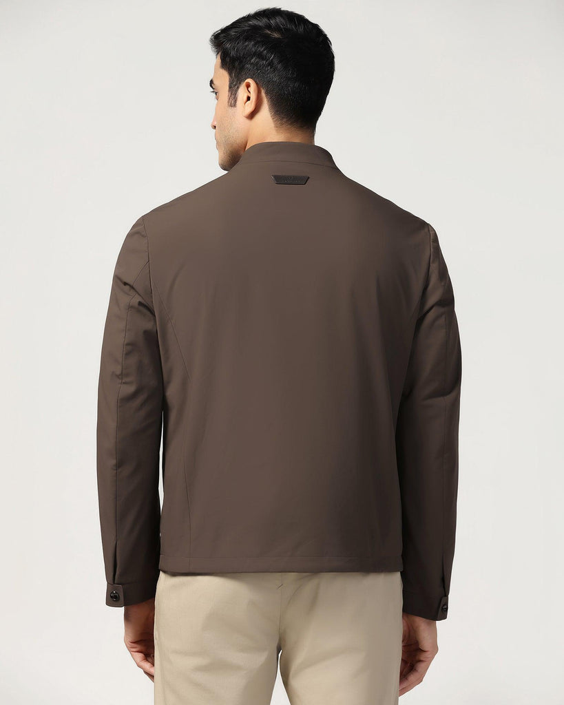 Formal Chocolate Brown Solid Zipper Jacket - Orion