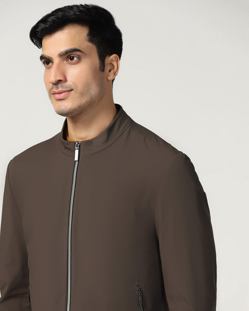 Formal Chocolate Brown Solid Zipper Jacket - Orion