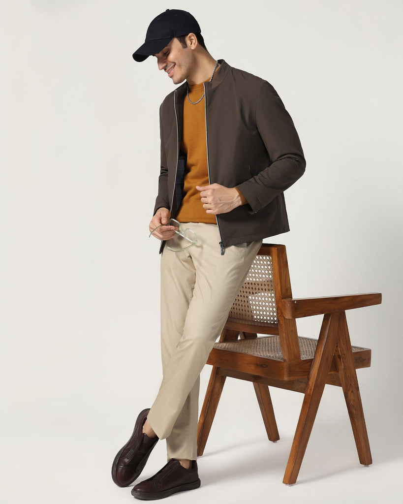 Formal Chocolate Brown Solid Zipper Jacket - Orion