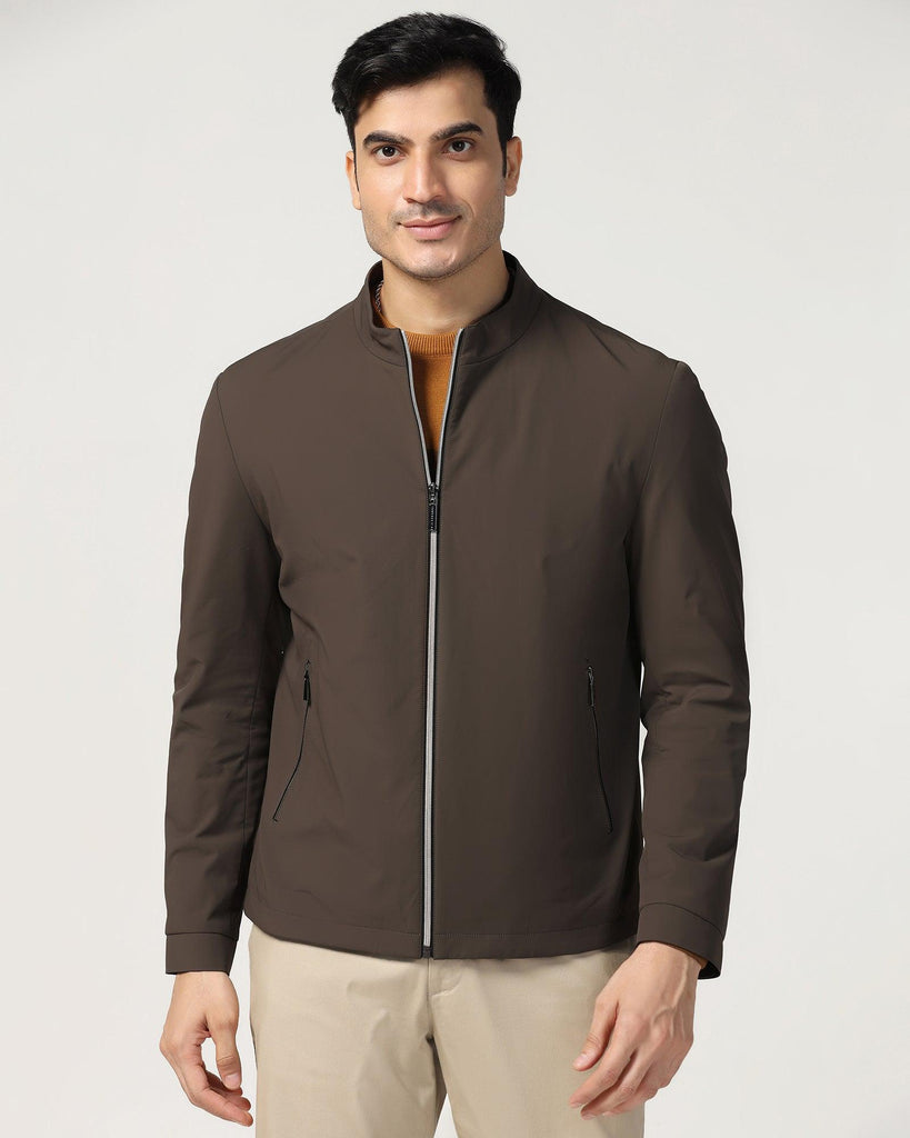 Formal Chocolate Brown Solid Zipper Jacket - Orion