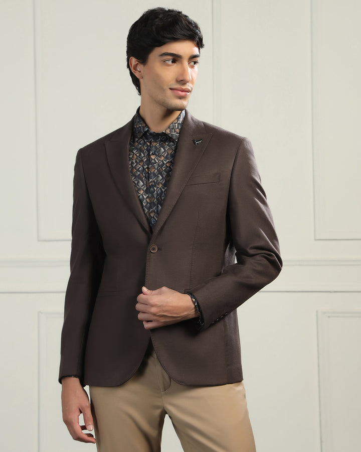 Formal Coffee Solid Blazer - Amaze