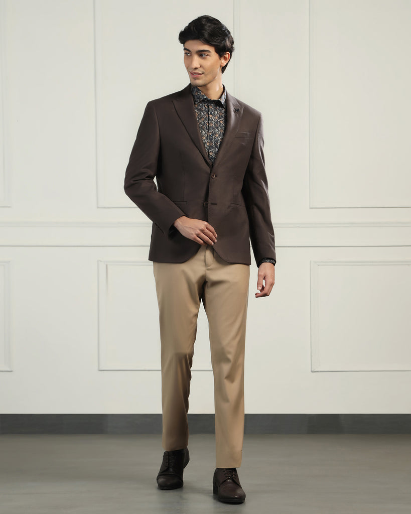 Formal Coffee Solid Blazer - Amaze