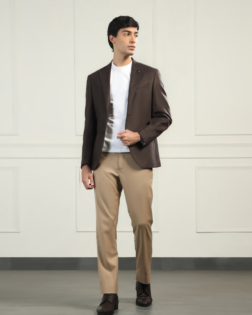 Formal Coffee Solid Blazer - Amaze