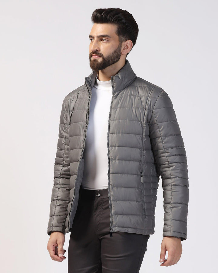 Formal Dark Grey Solid Zipper Jacket - Caproni