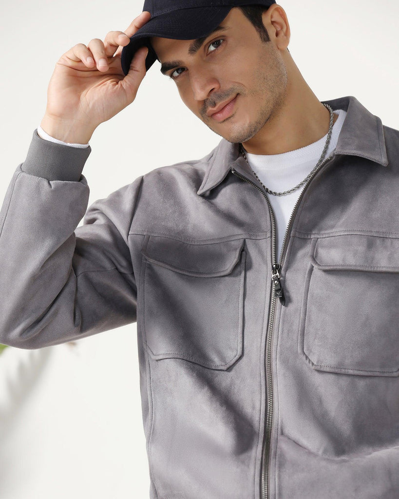 Formal Grey Solid Zipper Jacket - Ducrot