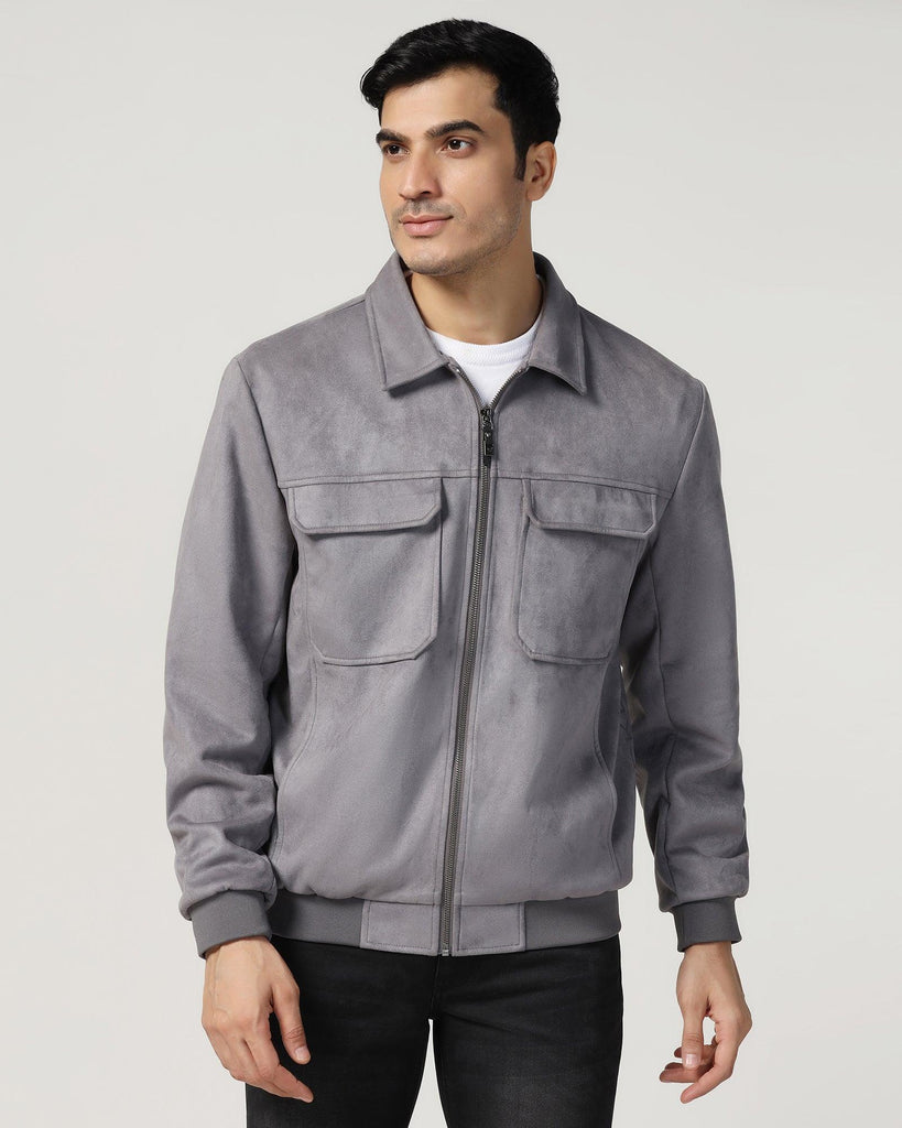 Formal Grey Solid Zipper Jacket - Ducrot