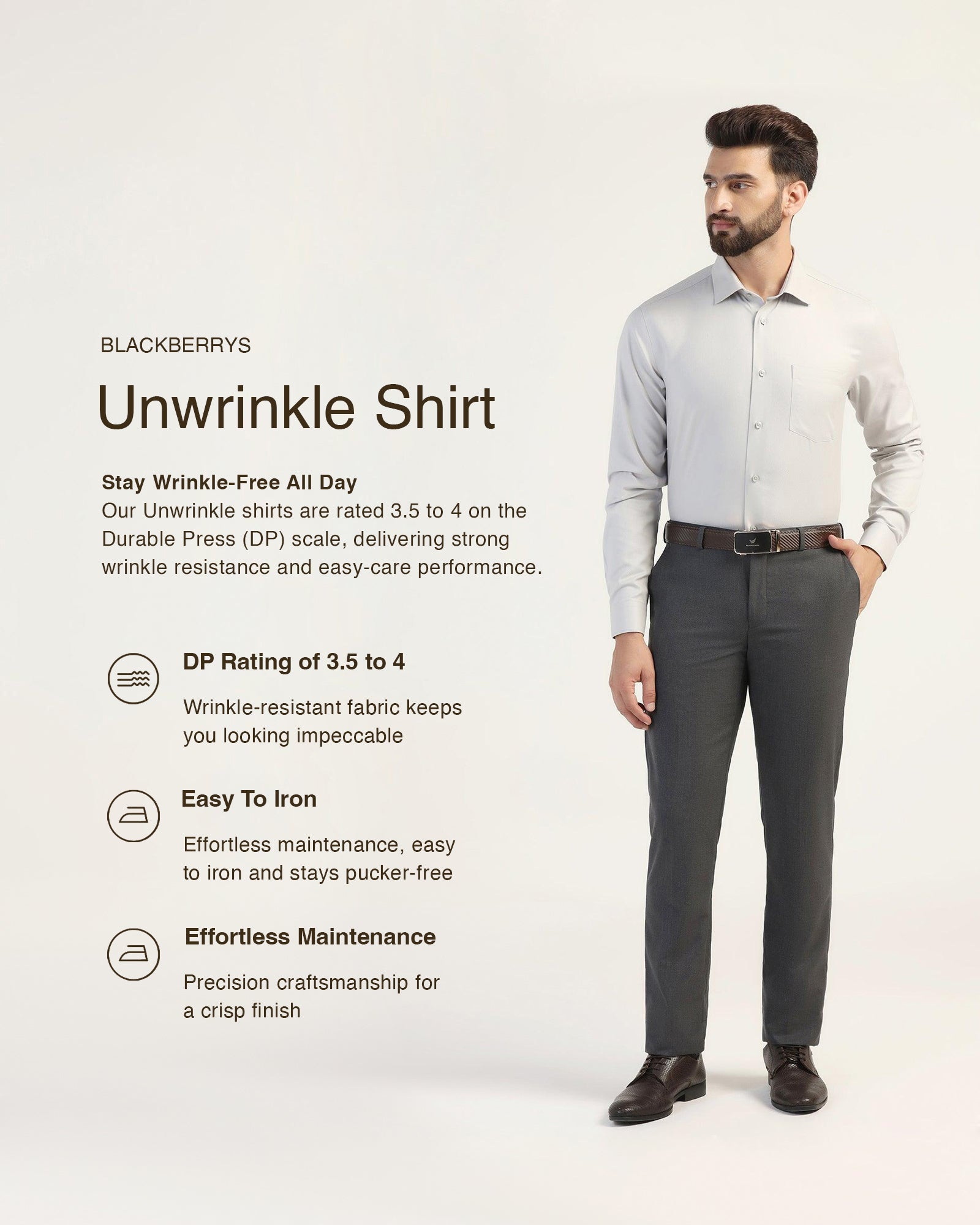 Non Iron Formal Grey Textured Shirt - E31