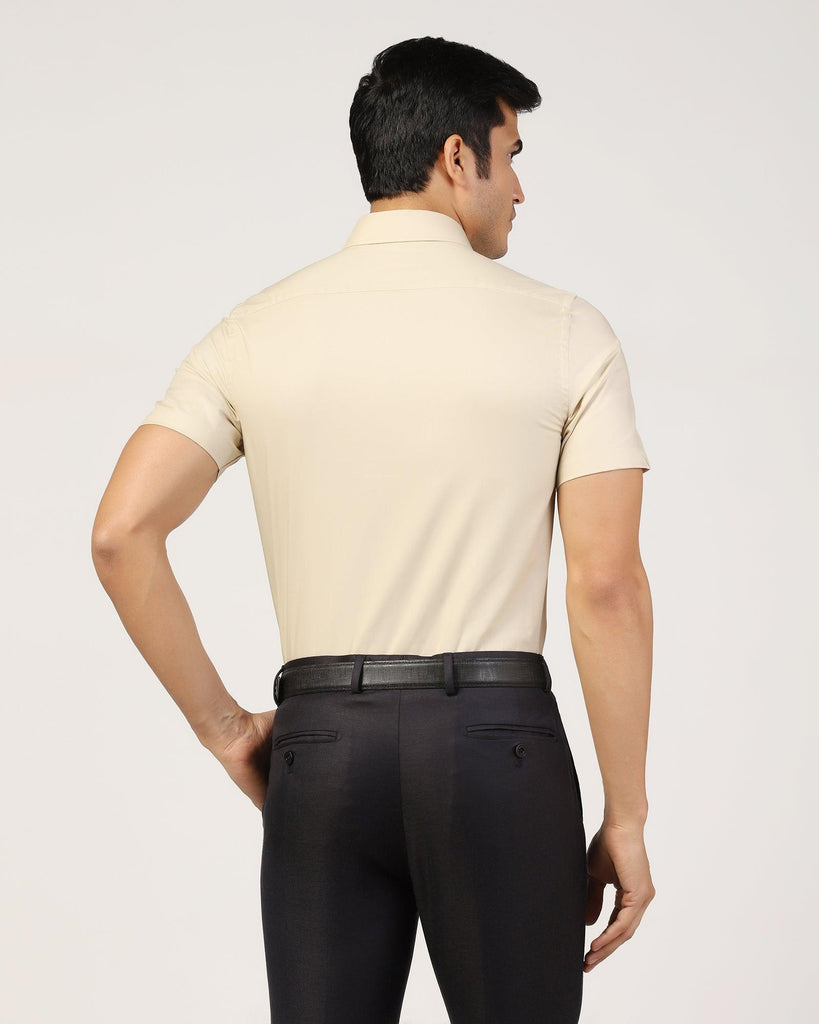 Formal Half Sleeve Beige Solid Shirt - Retro