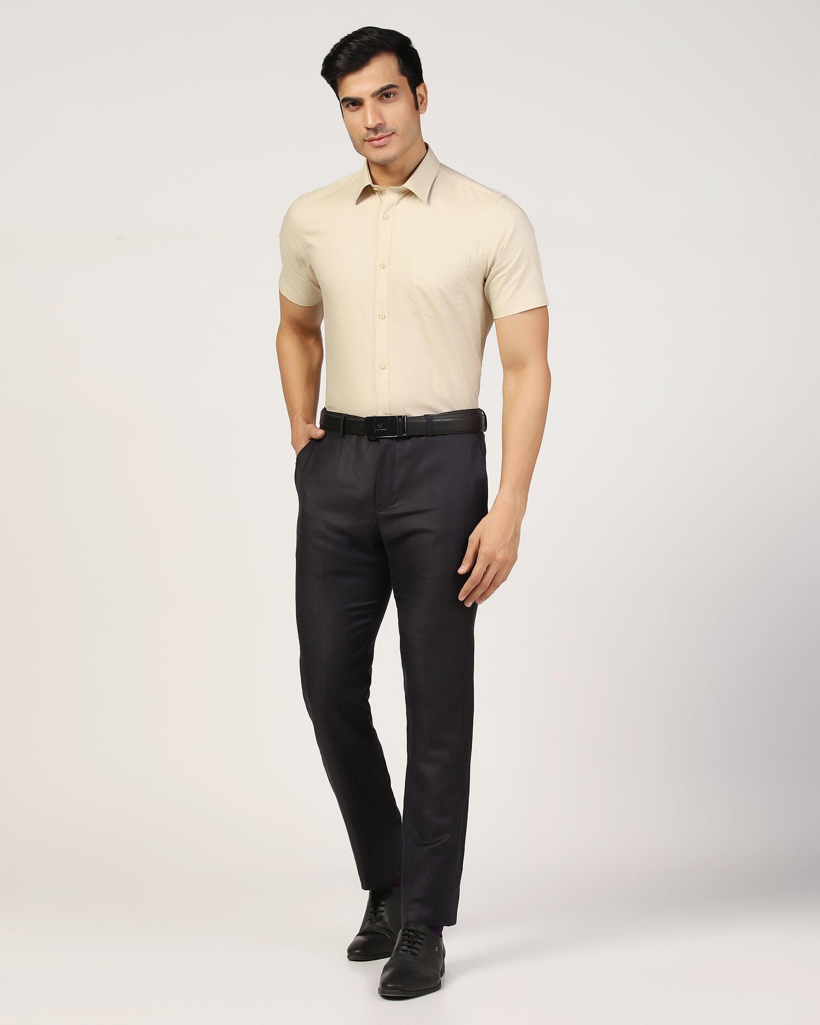 Formal Half Sleeve Beige Solid Shirt - Retro - Blackberrys