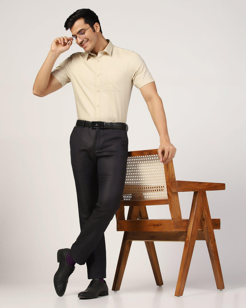 Formal Half Sleeve Beige Solid Shirt - Retro