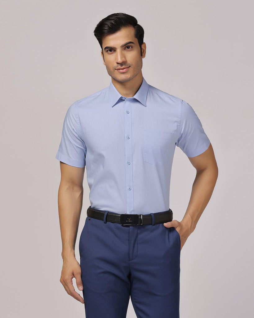 Formal Half Sleeve Blue Solid Shirt - Retro