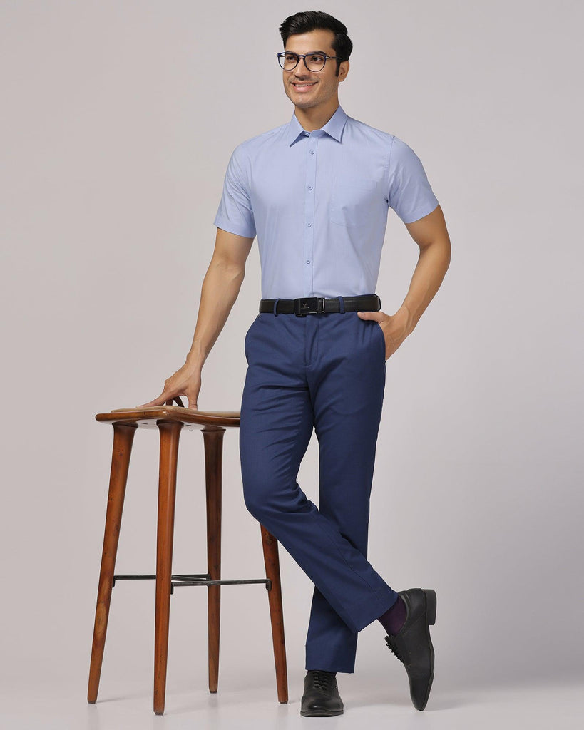 Formal Half Sleeve Blue Solid Shirt - Retro