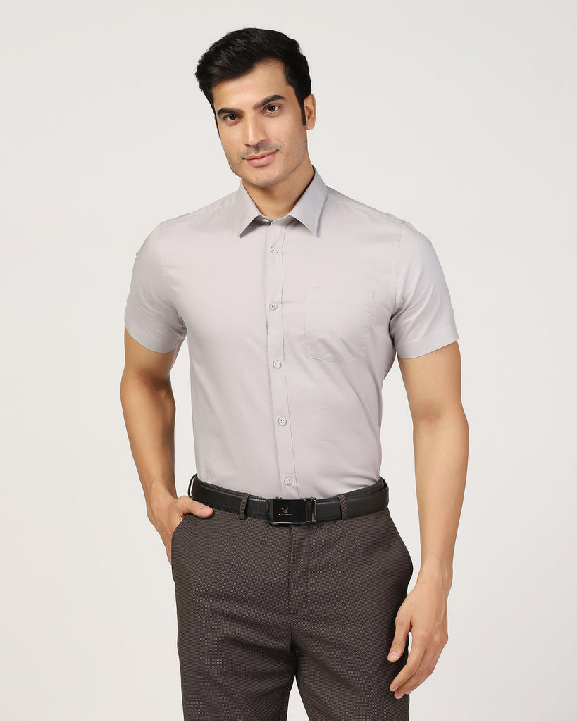 Formal Half Sleeve Grey Solid Shirt - Retro