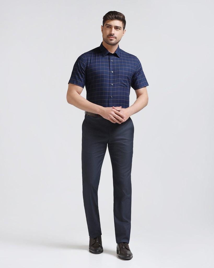 Formal Half Sleeve Navy Check Shirt - Rawn