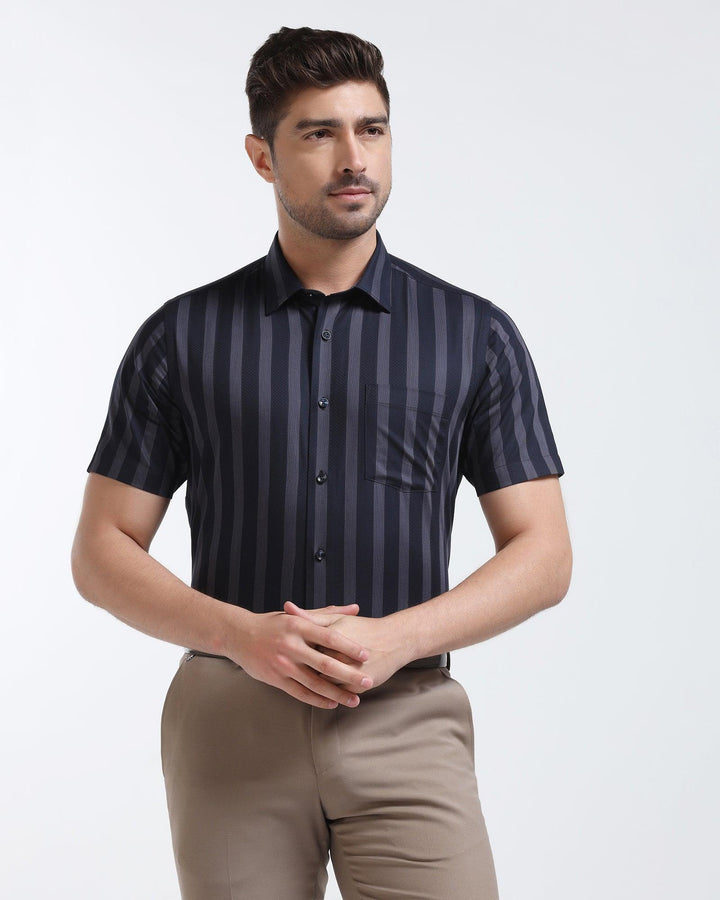 Formal Half Sleeve Navy Stripe Shirt - Regis