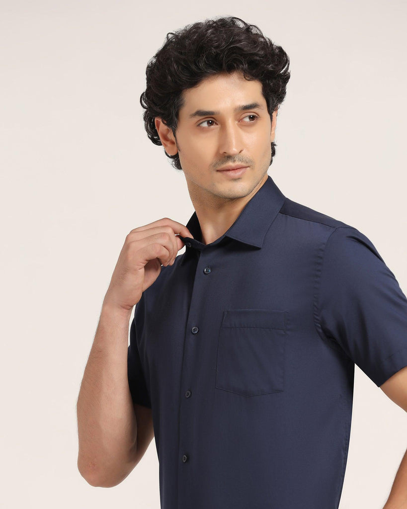 Formal Half Sleeve Navy Solid Shirt - Polly