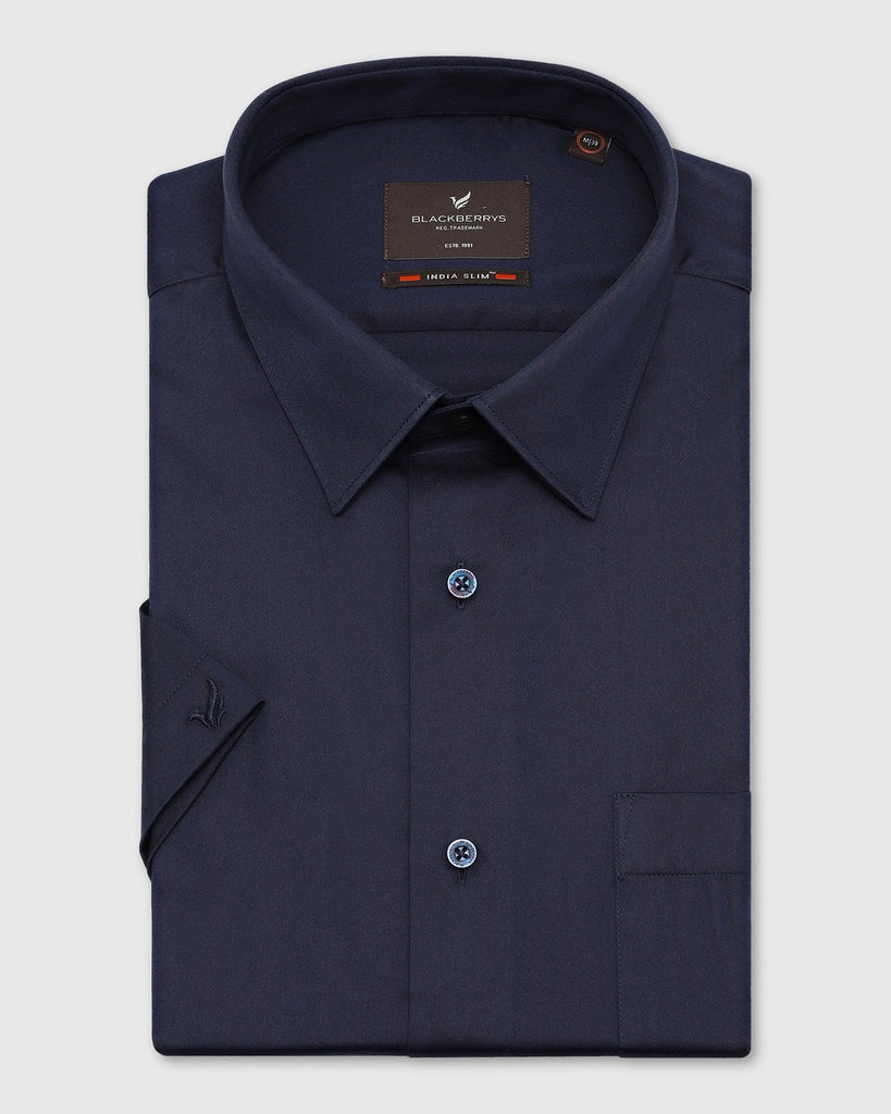 Formal Half Sleeve Navy Solid Shirt - Polly