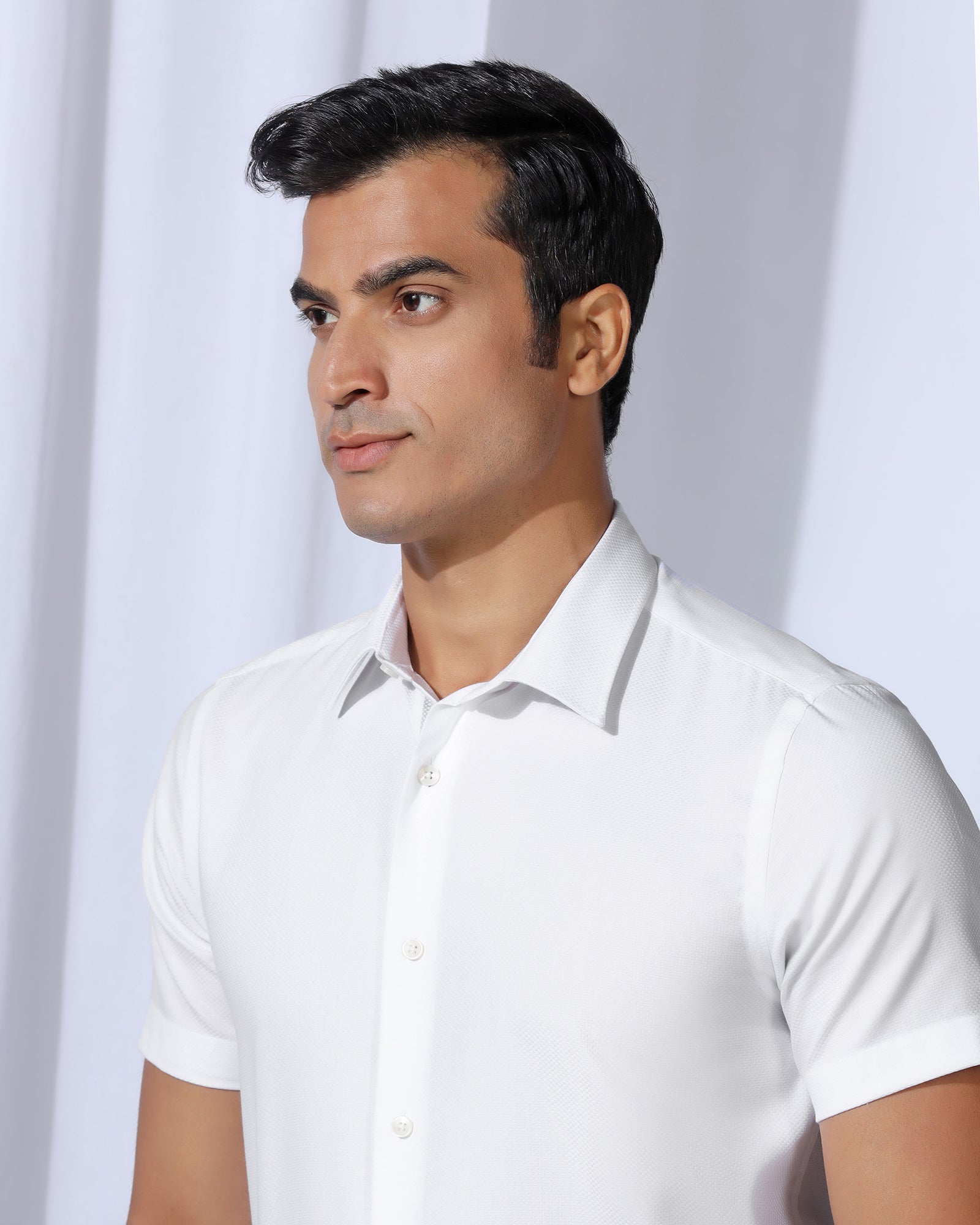 Formal Half Sleeve White Textured Shirt - Noir