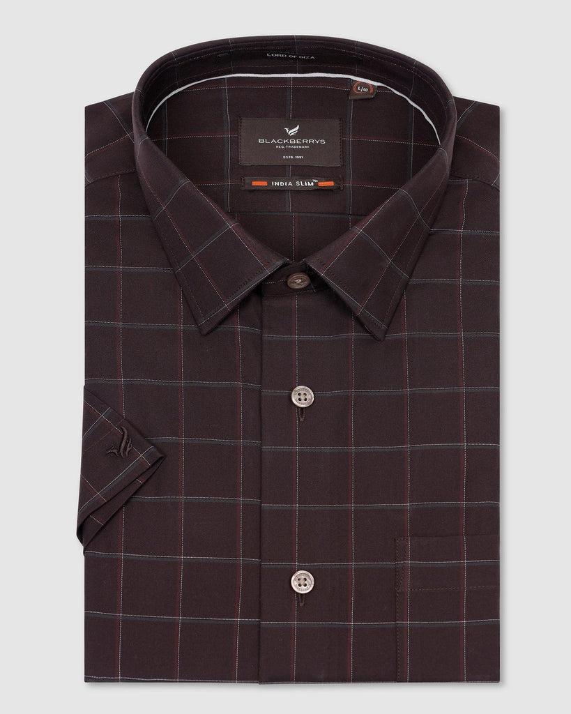 Formal Half Sleeve Wine Check Shirt - Rawn