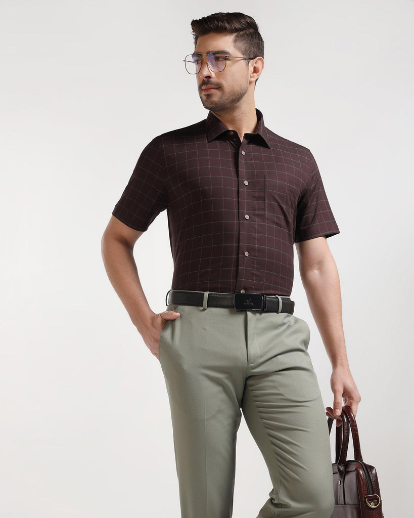 Formal Half Sleeve Wine Check Shirt - Rawn