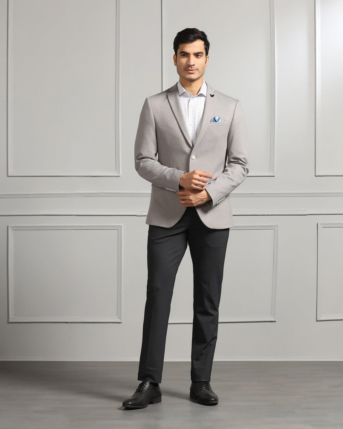 Buy Formal Light Grey Textured Blazer from Caleb Collection