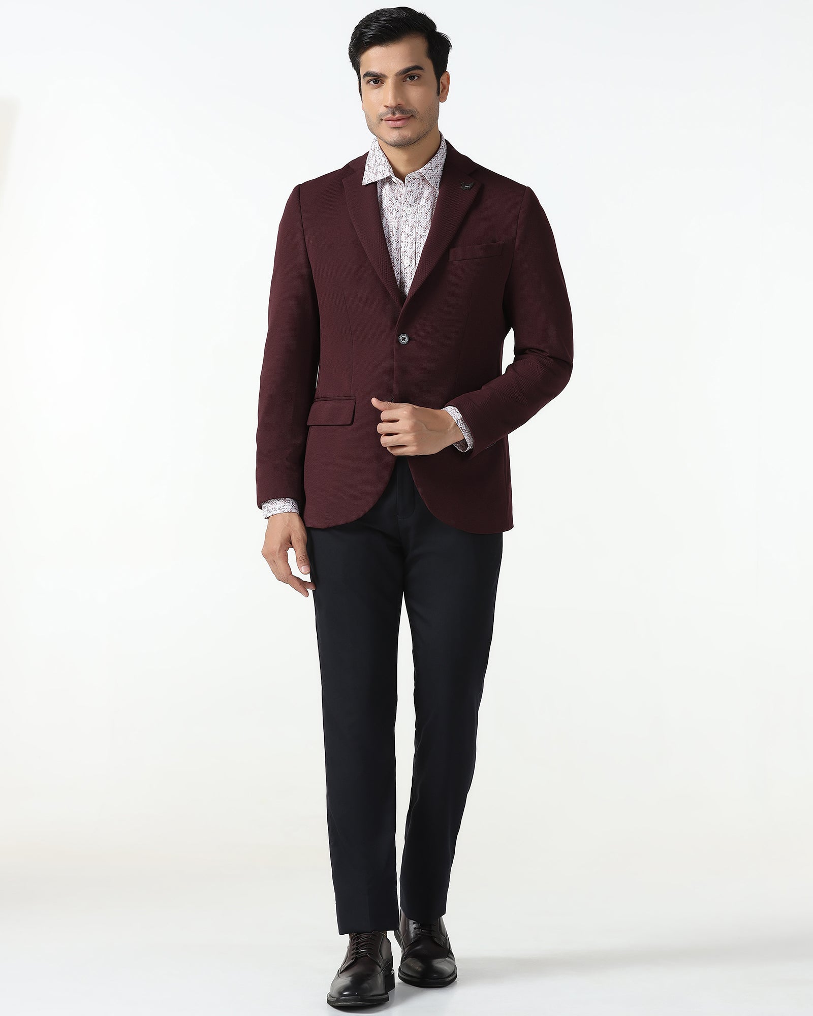 Formal Maroon Textured Blazer - Rismo