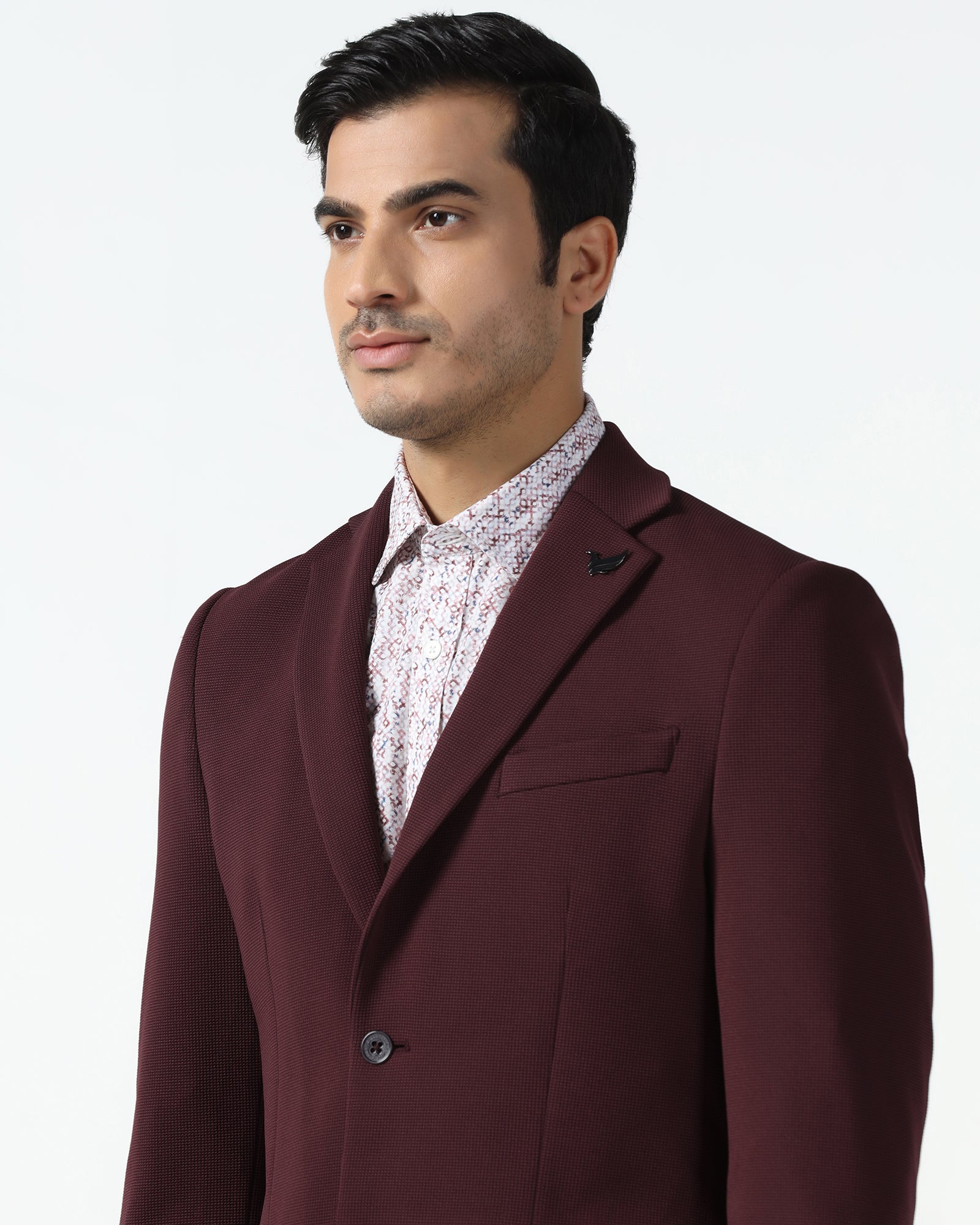 Formal Maroon Textured Blazer - Rismo